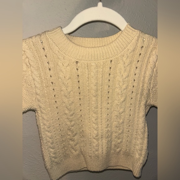 Free People Cream Cable Knit Crop Top - Picture 2 of 4